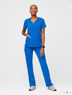 FIGS Scrub Set Royal Blue Casma Three-Pocket Top XXS Yola Skinny Pants XS Petite